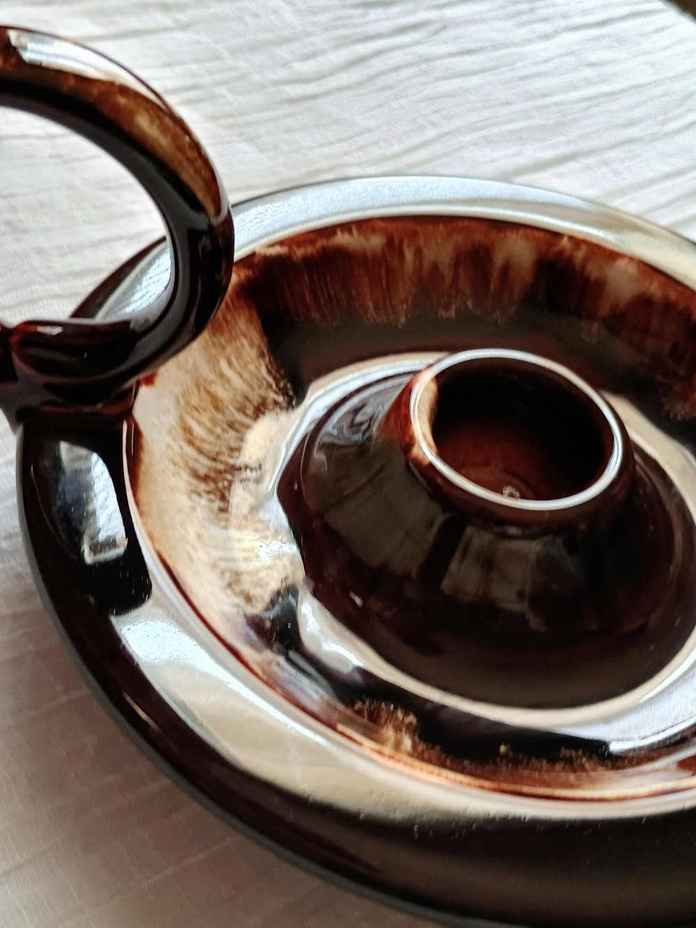 🤎 MCM STYLE 🤎 VTG Brown Drip Glazed Candlestick Holder, Eclectic Decor, Boho